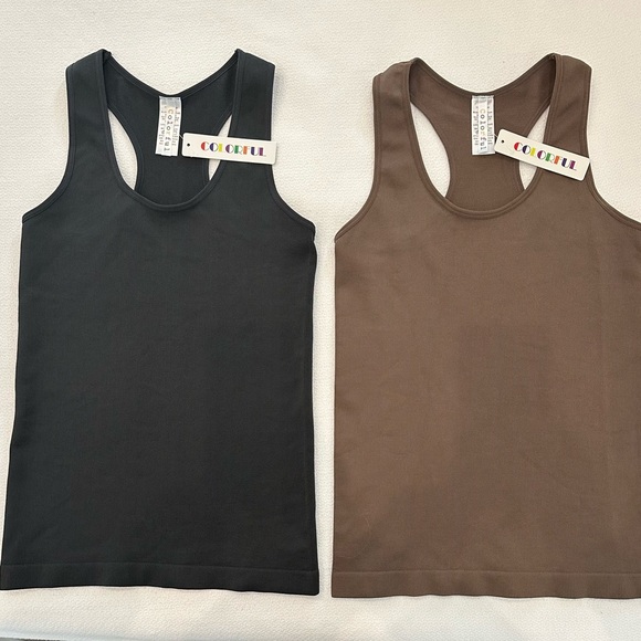 Tops - Women's Racerback Tank Tops - Gray and Brown